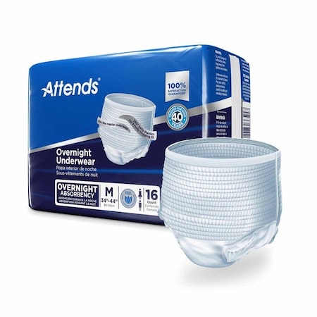 Attends Overnight Unisex Adult Absorbent Underwear Pull On with Tear Away Seams, 16PK APPNT20